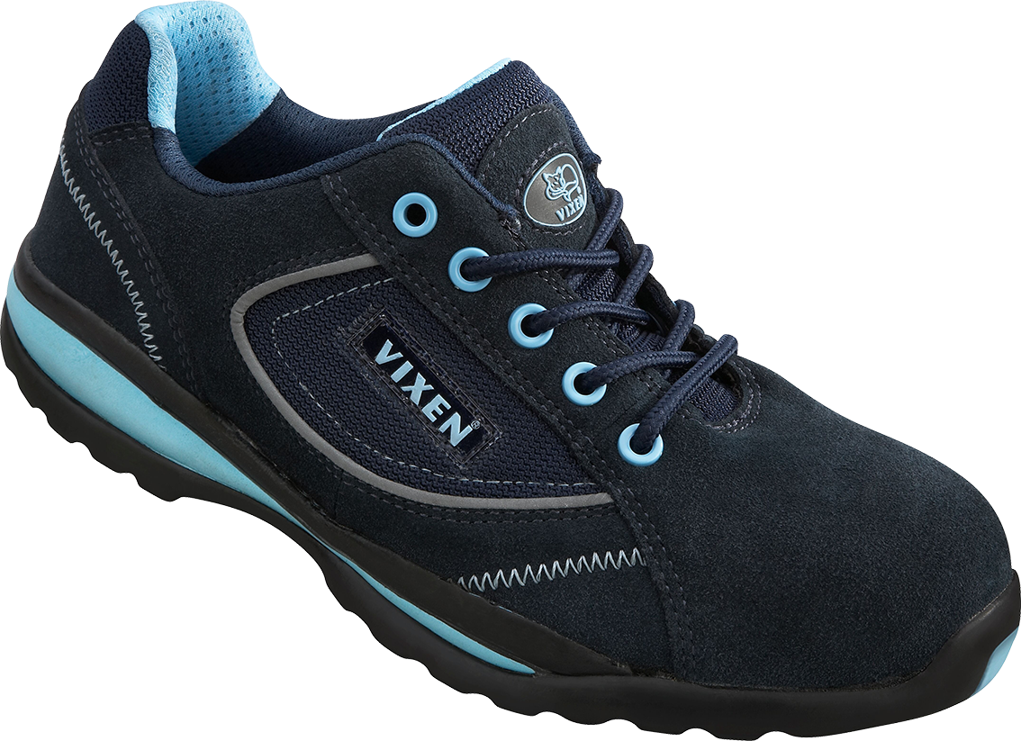 Vixen PEARL 100% Non-Metallic S1P ESD Navy Suede Leather Ladies Safey Trainer