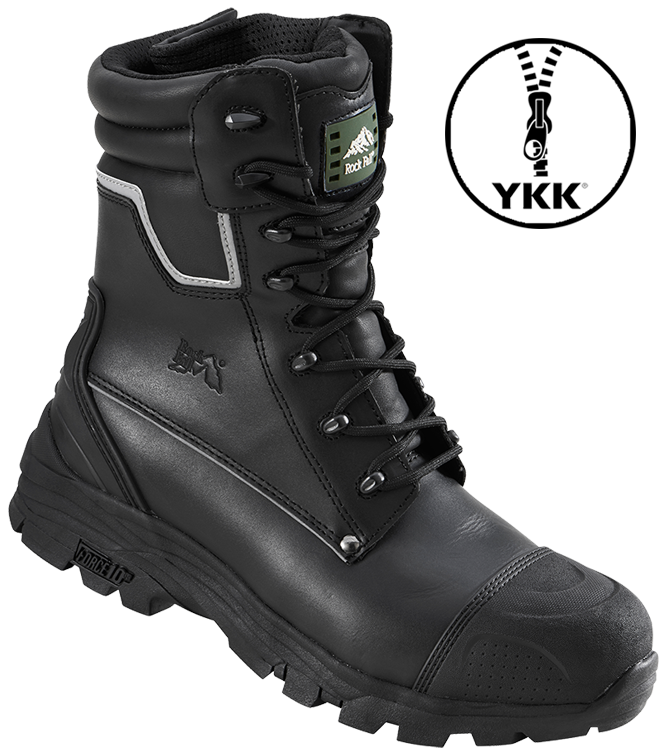 Rock Fall SHALE High Leg Buffalo Leather Black S3 Safety Boot With Side Zip 