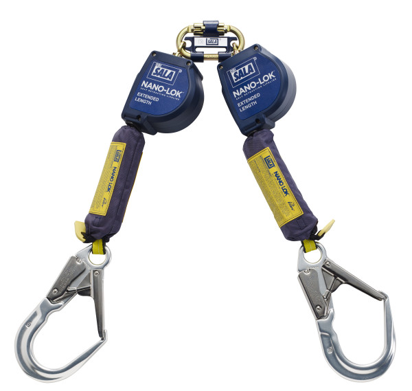 DBI SALA Nano-Lok XL Extended Length 2.8m Quick Connect Twin Leg SRL with 57mm Scaffold Hook 3101637