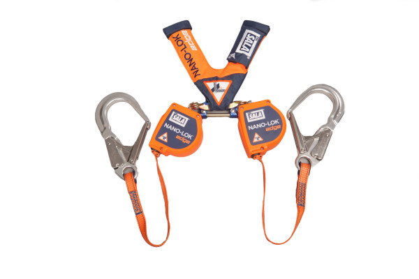DBI SALA Nano-Lok Sharp Edge Safety Twin Leg 2.4m length Webbing SRL with 57mm Aluminium Scaffold Hook 3101443