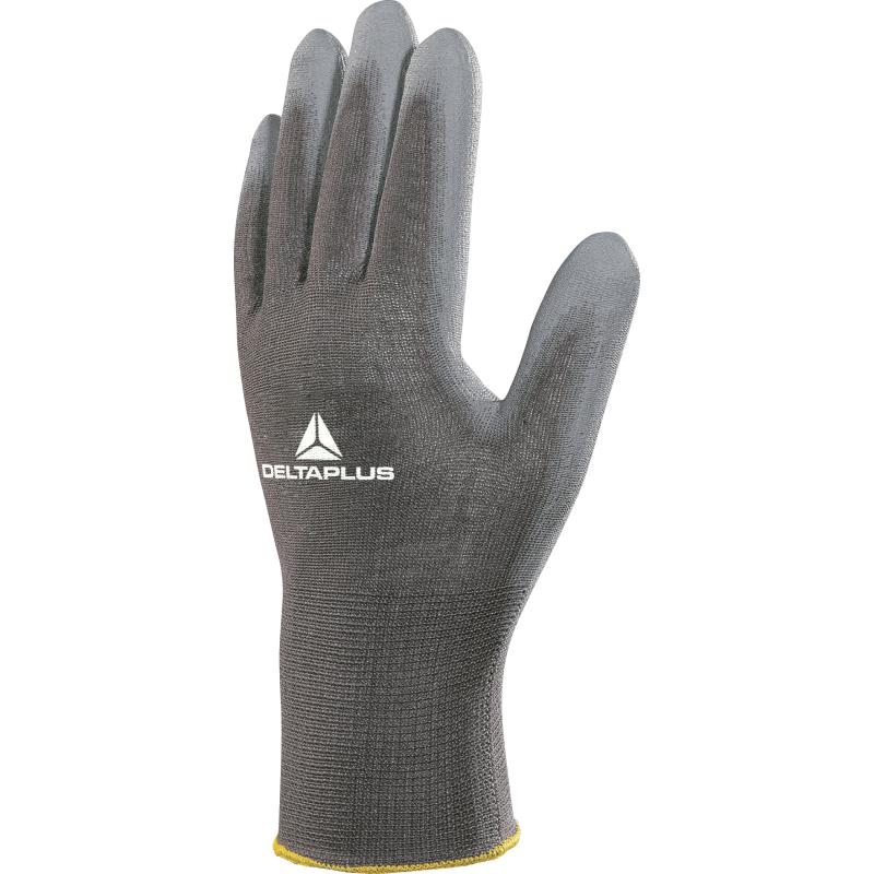 DeltaPlus VE702GR Pack Of 5 Pairs Polyamide Knitted Work Gloves With PU Coated Palm And Fingertips