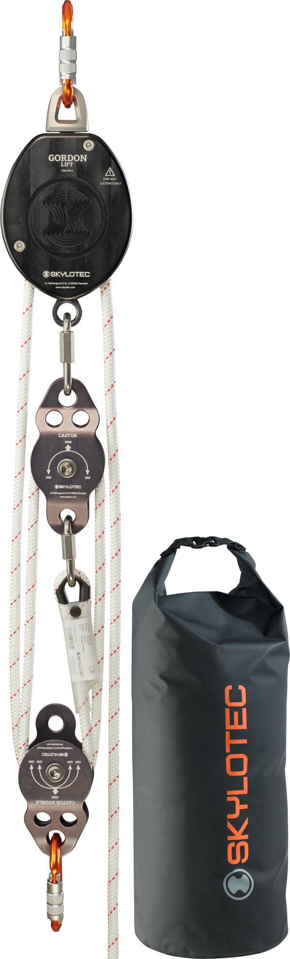 Skylotec 4:1 self-locking pulley system with Gordon Lift System 25M Length SET-438-4-25