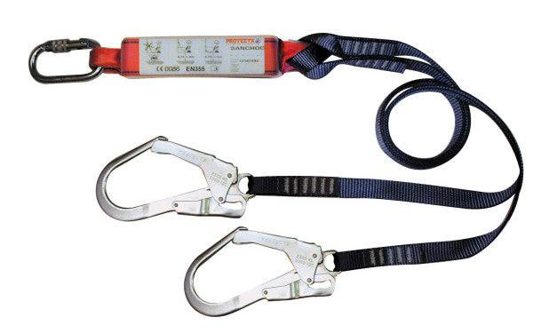 3M Protecta 1.5m Twin Leg 25mm Webbing Shock Absorbing Lanyard with Scaffold Hooks AE5315WAF - SecureHeights