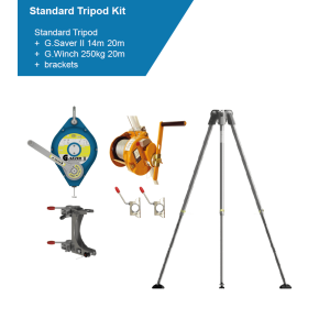 Globestock G.Tripod 230 Standard Tripod Kit with 20m G.Winch & Bracket and G.Saver II Fall Arrest Block 14m-20m & Bracket - SecureHeights