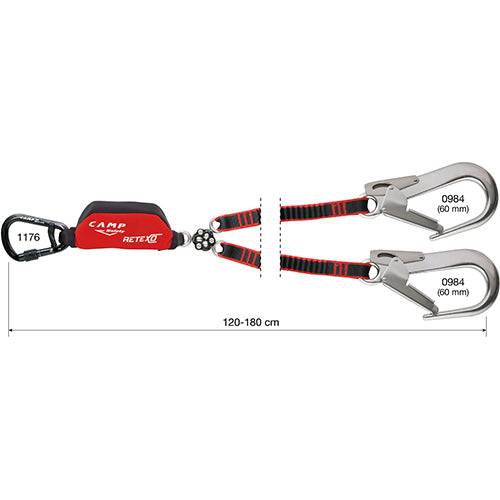 CAMP Safety RETEXO GYRO REWIND 120cm-180cm Twin Leg Edge Tested Elastic Lanyard with 60mm Hooks 7250203 - SecureHeights