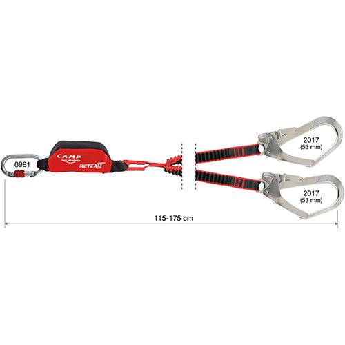 CAMP Safety RETEXO REWIND 115cm-175cm Twin Leg Edge Tested Elastic Lanyard with 53mm Hooks 7050201 - SecureHeights