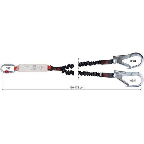 CAMP Safety SHOCK ABSORBER REWIND 120cm-175cm Twin Leg Elastic Lanyard with 60mm Hooks 7030206 - SecureHeights